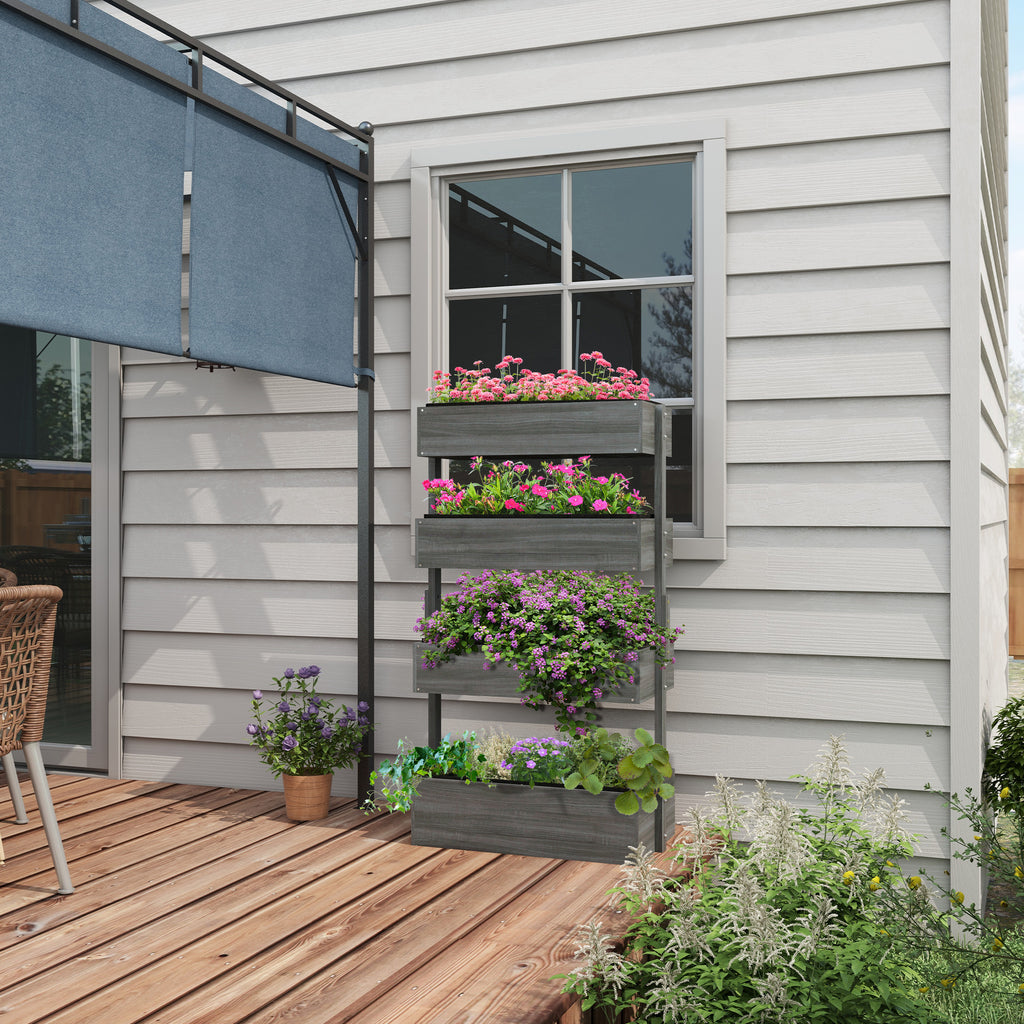 Outdoor Wooden Vertical Garden Planter, 4 Tier Planter Box, Self-Draining for Flowers, Vegetables, Herbs, Gray