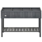 Wooden Raised Garden Bed, Elevated Planter Box Stand with 8 Slots and Open Shelf, Dark Gray