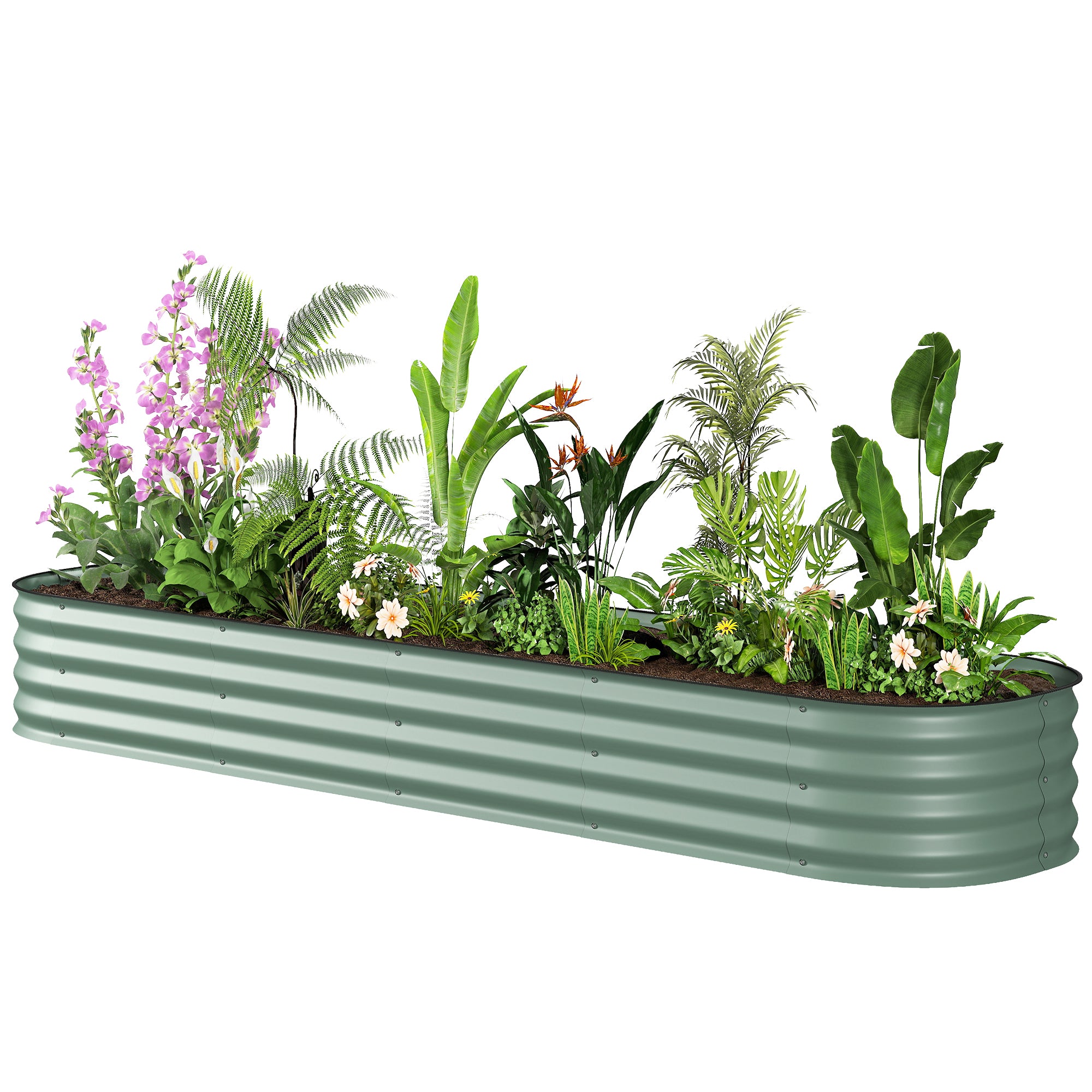 7.9' x 2' x 1' Galvanized Raised Garden Bed Kit, Metal Planter Box with Safety Edging, Green