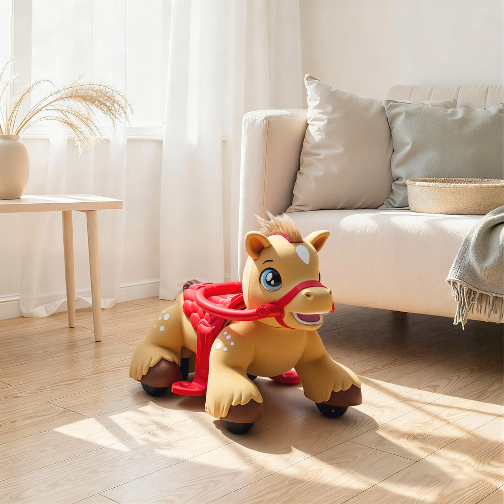 Ride On Horse Toy, 12V Battery Powered Ride on Toy with Carrot Toy, Comb and Sound, Electric Rocking Horse for Toddlers