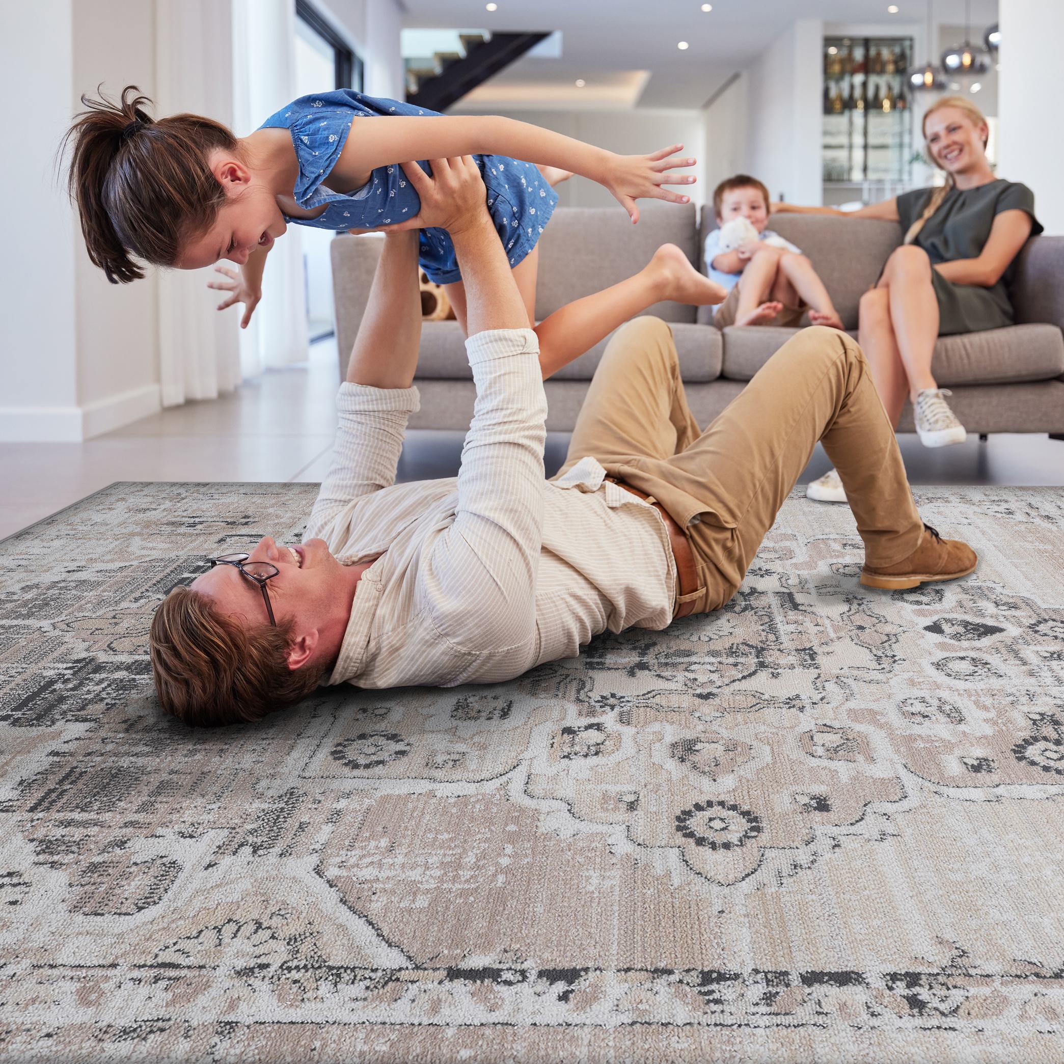 Naar 8x10 Medallion Stain-Resistant Area Rug with Cotton Backing, Medium Pile Height, Kid and Pet-Friendly Carpet, 120" L x 93" W x 0.3" H, Cream