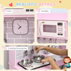 Pretend Play Kitchen with Sound Effects and Stove Lights, Kids Kitchen Playset with Storage, Water Dispenser Preschool & Kindergarten Gift for 3-6 Years Old, Pink