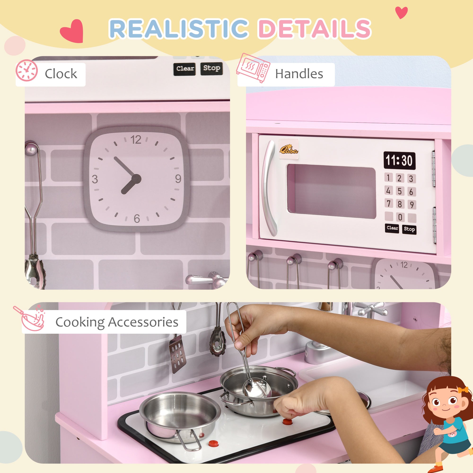 Pretend Play Kitchen with Sound Effects and Stove Lights, Kids Kitchen Playset with Storage, Water Dispenser Preschool & Kindergarten Gift for 3-6 Years Old, Pink