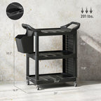 3-Tier Rolling Tool Cart, 200 LBS Capacity Plastic Utility Cart with Side Shelf and Storage Bucket, Black