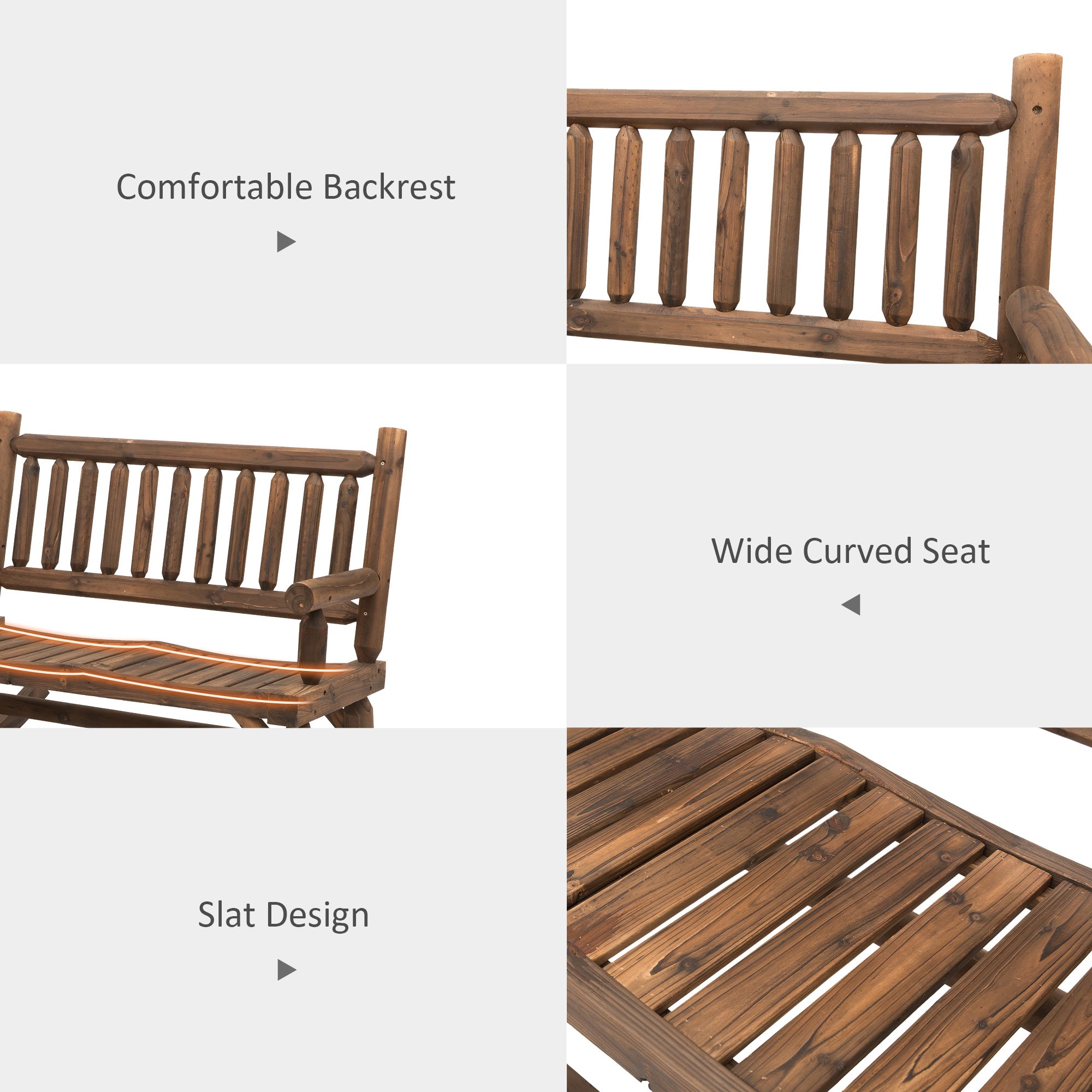 2-Person Wood Rocking Chair with Log Design, Heavy Duty Loveseat with Wide Curved Seats for Patio, Backyard, Garden, Walnut