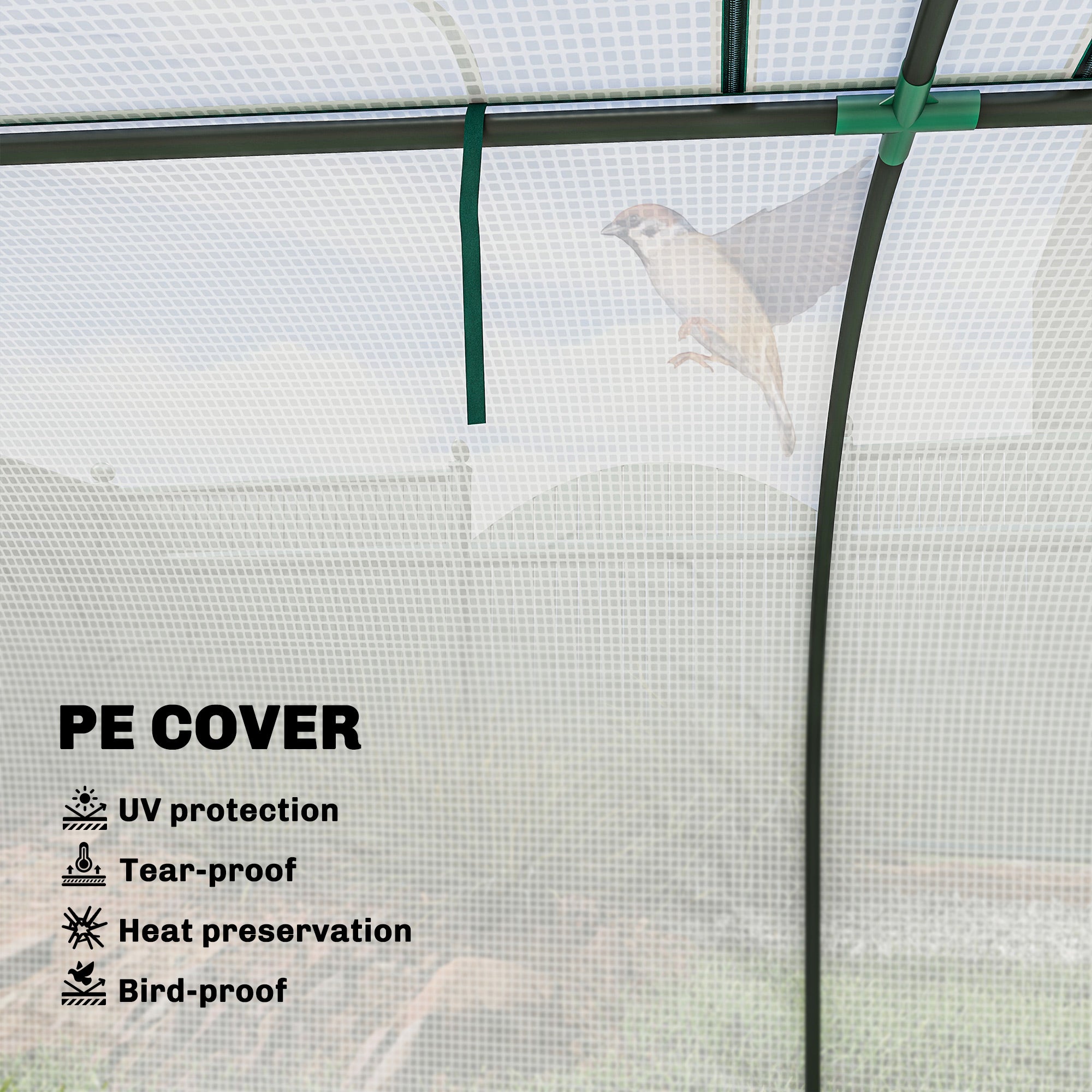 Mini Greenhouse, Portable Greenhouse with 4 Roll-Up Doors, PE Cover, 177.2" x 39.4" x 31.5", White