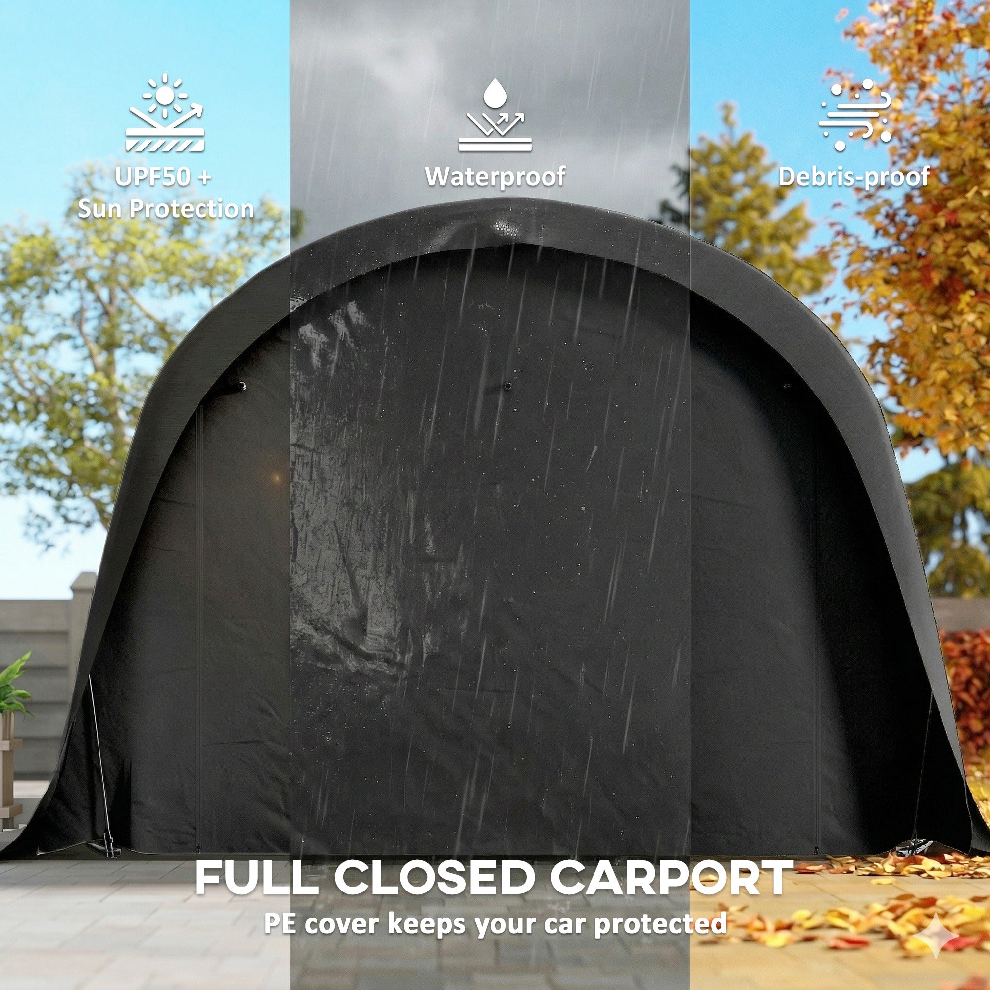 12' x 23.6' Heavy Duty Carport, UPF50+ Portable Garage Car Canopy Tent with Galvanized Frame, Large Door, Dark Gray
