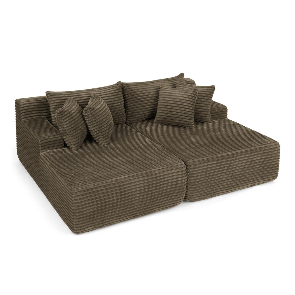 2-Seater Compressed Foam Lounge Sofa with Velvet Fabric and No Wood Frame, Loveseat Ideal for Bedroom, 83" L x 63" W x 25" H, Brown