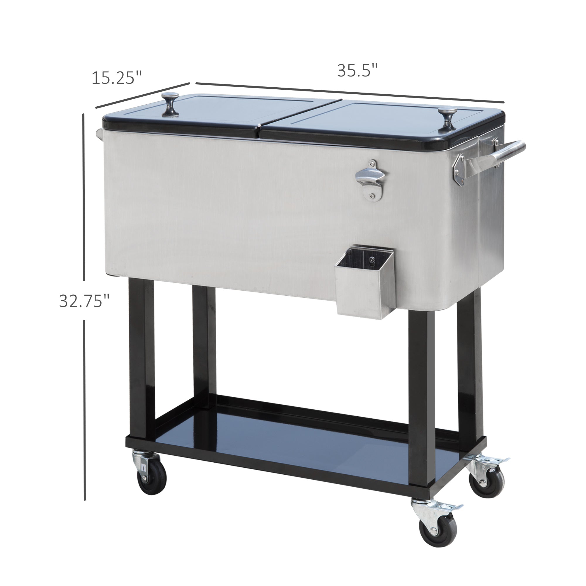 80 QT Rolling Cooling Bins Ice Chest on Wheels Outdoor Stand Up Drink Cooler Cart for Party, Silver