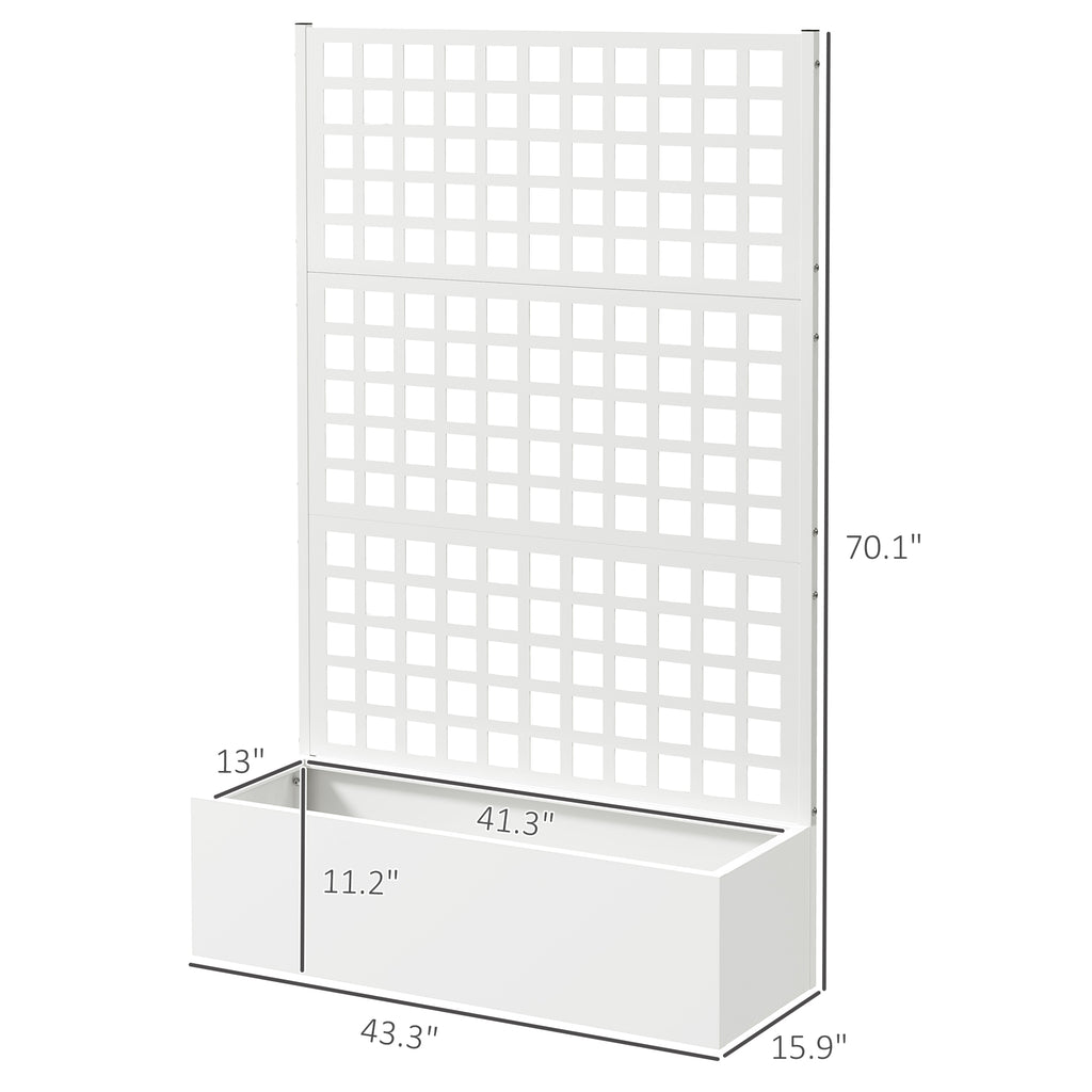 Galvanized Raised Garden Bed Planter Box with Trellis for Climbing Plants, Vegetable, Vines, 43" x 16" x 70", White