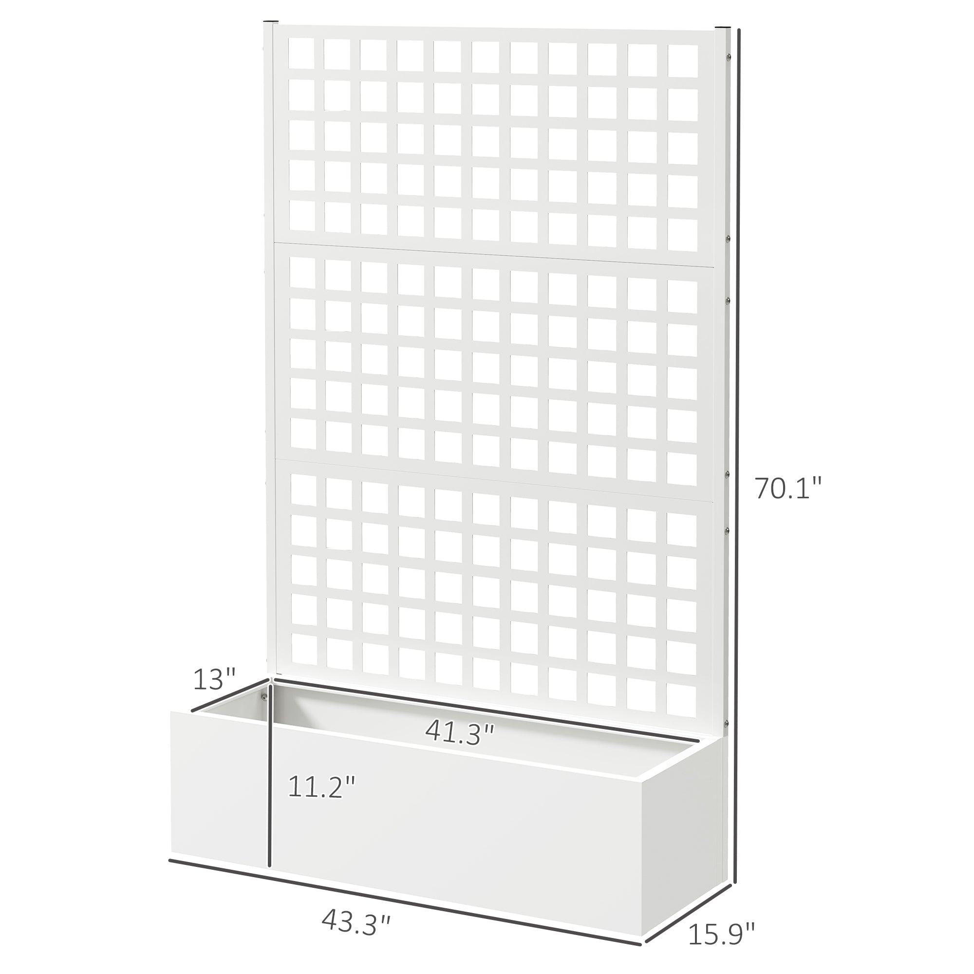 Galvanized Raised Garden Bed Planter Box with Trellis for Climbing Plants, Vegetable, Vines, 43" x 16" x 70", White