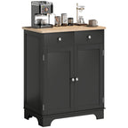 Kitchen Storage Cabinet, Sideboard Floor Cupboard with Solid Wood Top, Adjustable Shelf, and 2 Drawers, Black