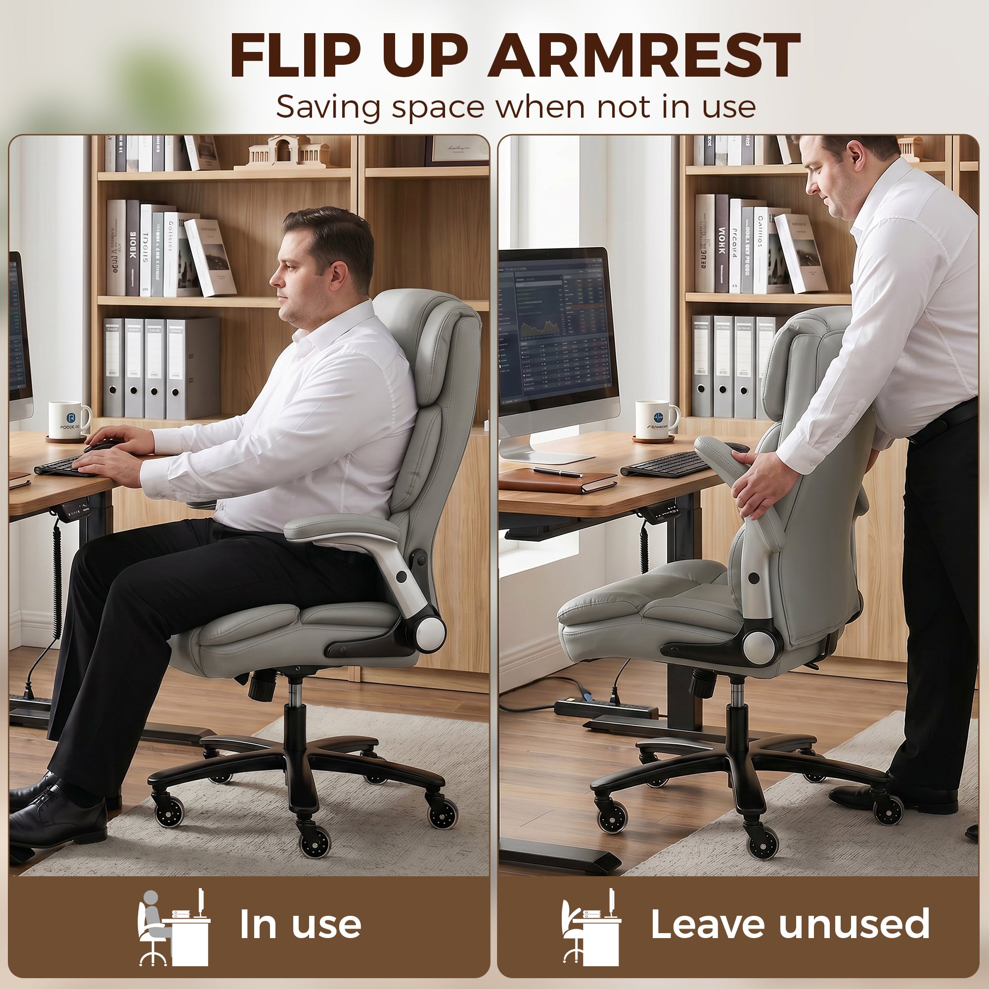 Ergonomic Office Chair with Inflatable Adjustable Lumbar Support, 400 Lbs Heavy Duty High Back Desk Chair, Light Gray