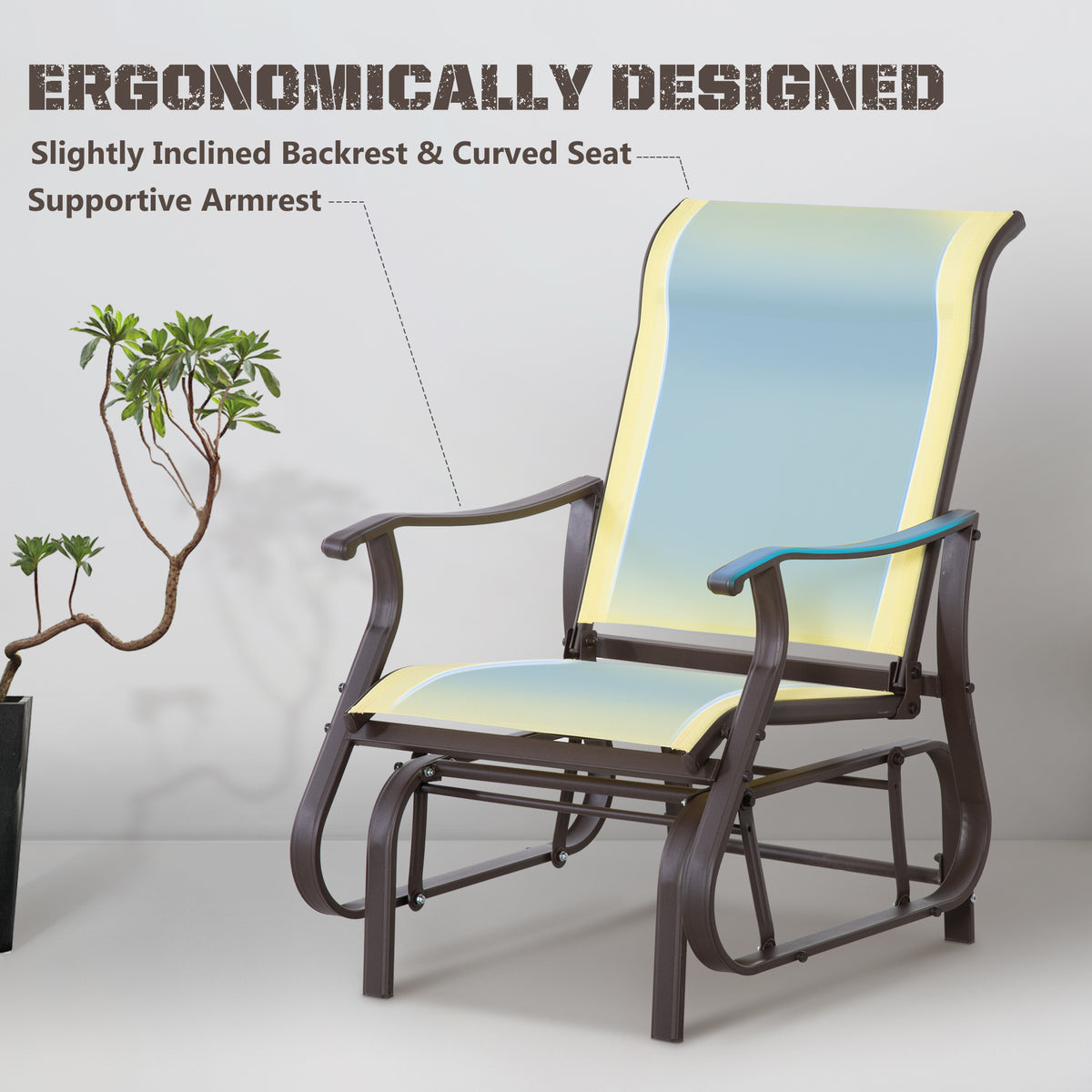 Outdoor Glider Chair, Gliders for Outside Patio with Steel Frame and Mesh Fabric for Backyard, Garden, and Porch, Beige