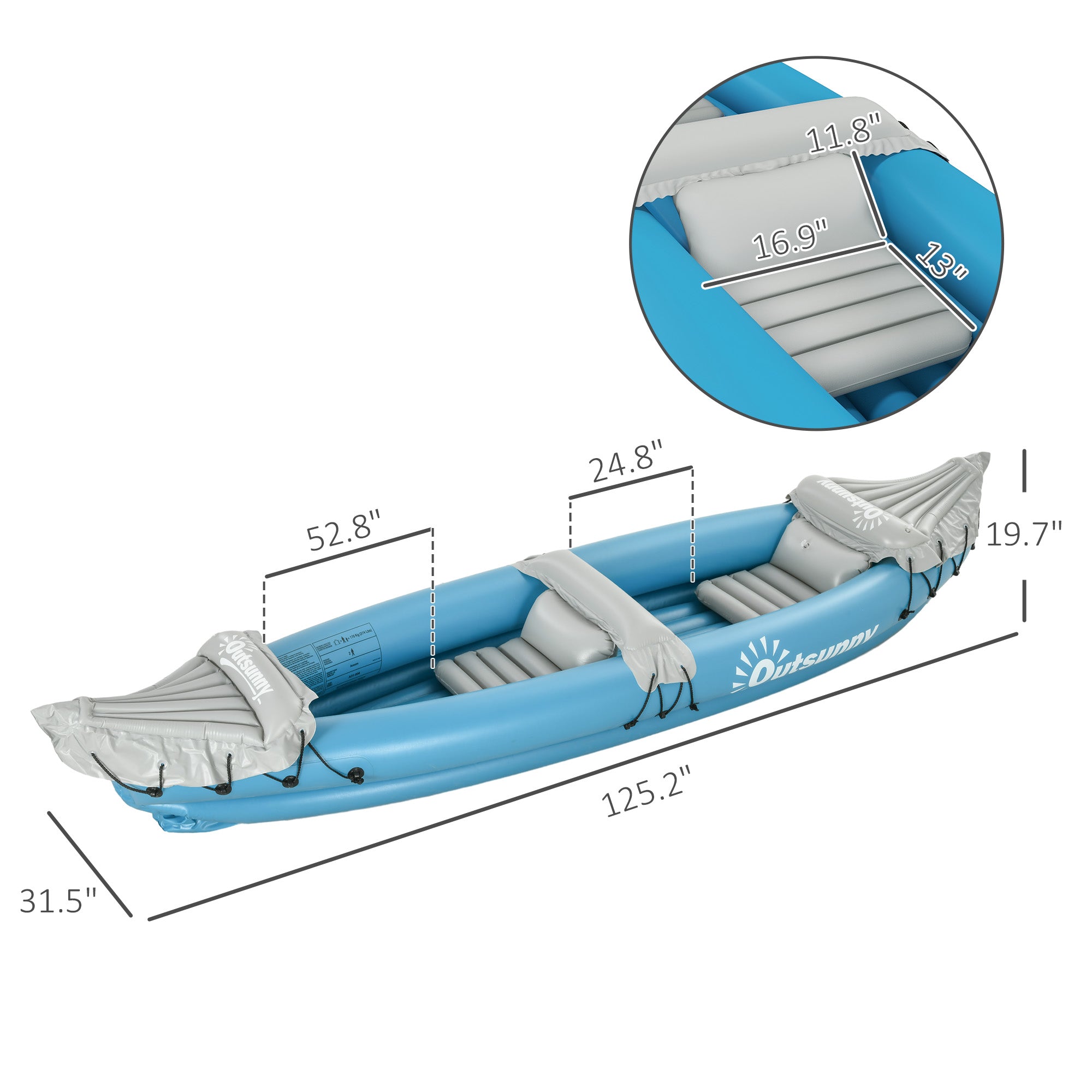 Kayak, 2 Person Inflatable Kayak, Includes Paddles, Aluminum Oars, Repair Kit, Portable Tandem Blow Up Boat, Blue
