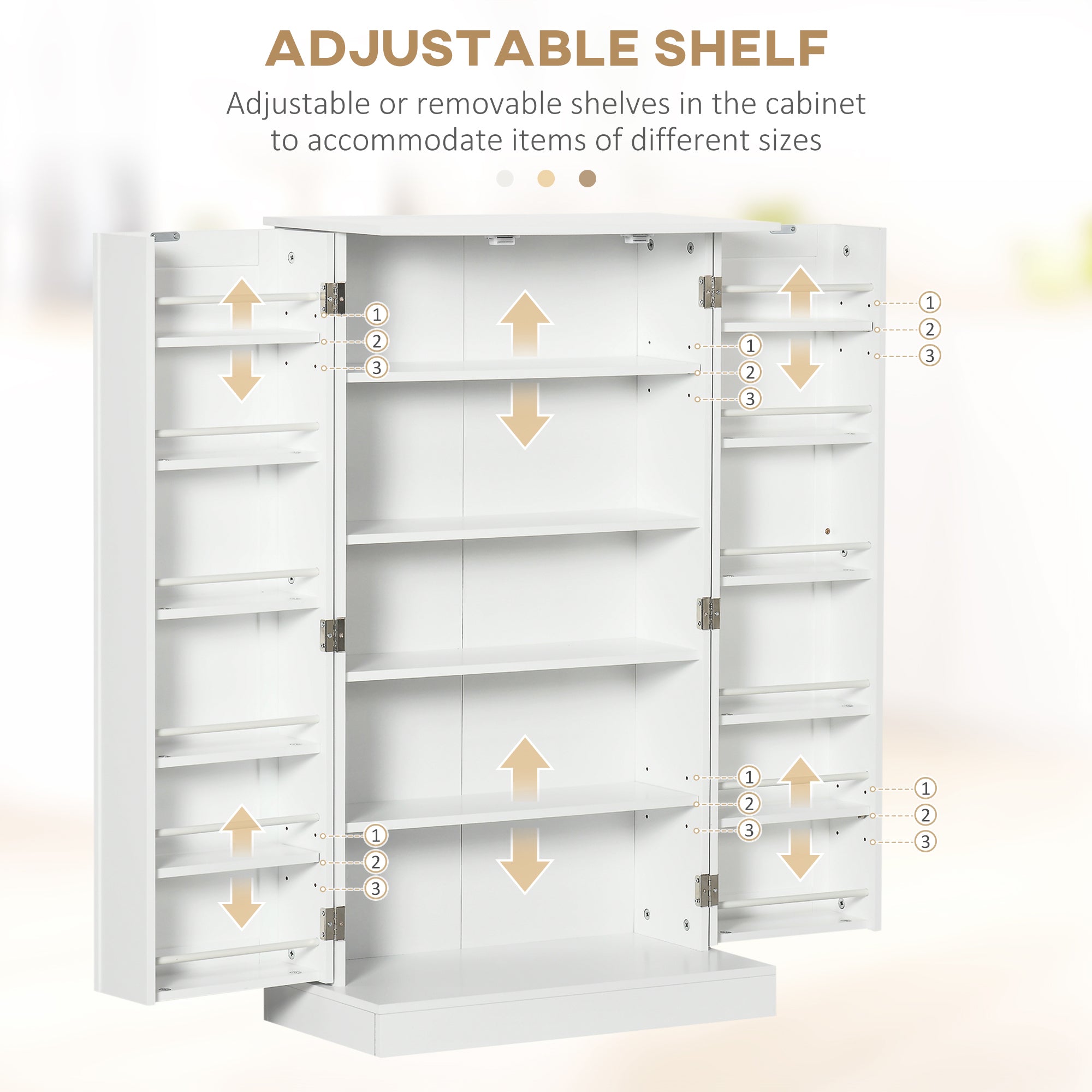 41" Modern Kitchen Pantry Freestanding Storage Cabinet with Double Doors Adjustable Shelves for Living Room - White