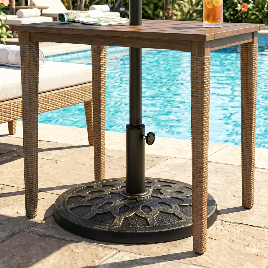 18" 26 lbs Round Resin Umbrella Base Stand Market Parasol Holder with Beautiful Decorative Pattern & Easy Setup, for Φ1.5", Φ1.89" Pole, for Lawn, Deck, Backyard, Garden, Bronze