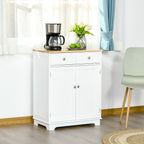 Kitchen Storage Cabinet, Sideboard Floor Cupboard with Solid Wood Top, Adjustable Shelf, and 2 Drawers for Living Room, and Hallway, White