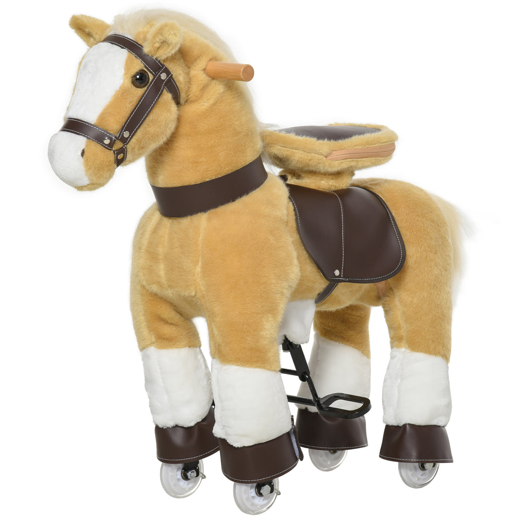 Ride on Horse, Plush Walking Horse Toy, Kids Riding Chair with Wheels for Kids 3-9 Years, Light Brown