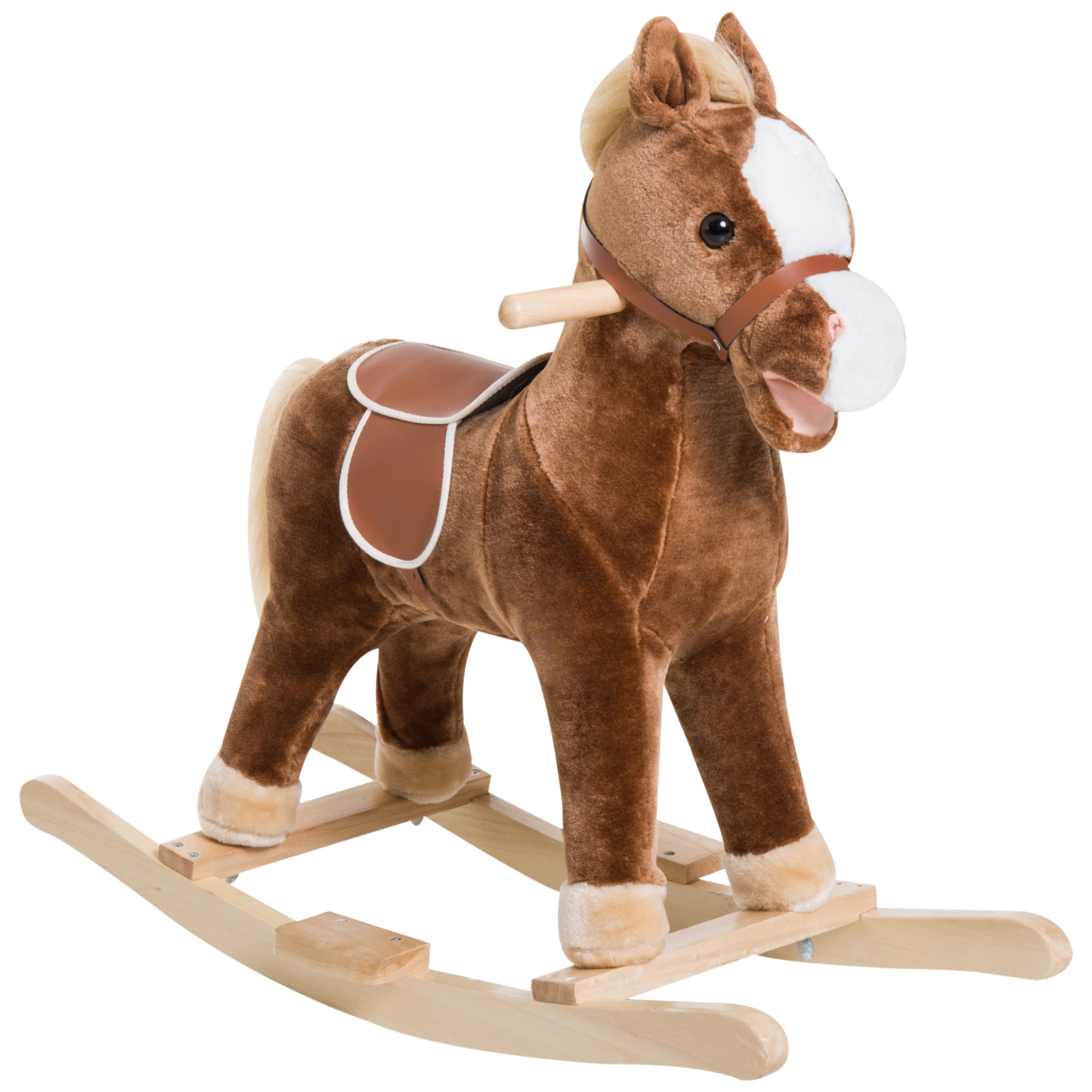 Kids Ride on Rocking Horse Toddler Plush Toy with Realistic Sounds for 3-6 Years Old Children - Brown
