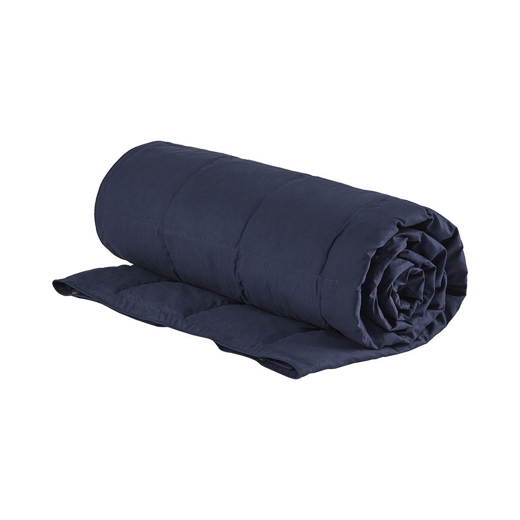 Machine Washable Wearable Multipurpose Throw with Goose Feather, Down Filling, Water-Repellent Microfiber, 68" L x 62" W x 0.25" H, Indigo