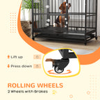 48" Heavy Duty Dog Crate with 4 Lockable Wheels, Double Doors, and Removable Tray, for XL and L Dogs