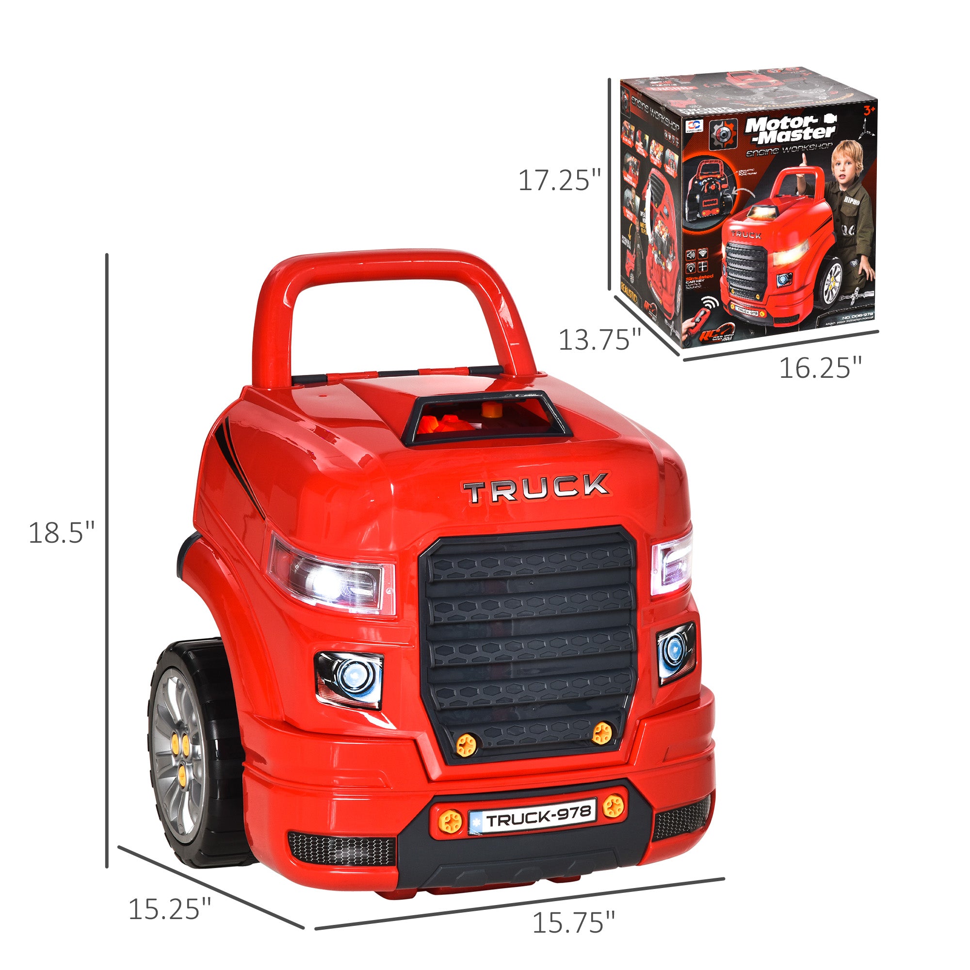 Mechanic Kids Truck Engine Toy Set, Car Service Play Set, Red