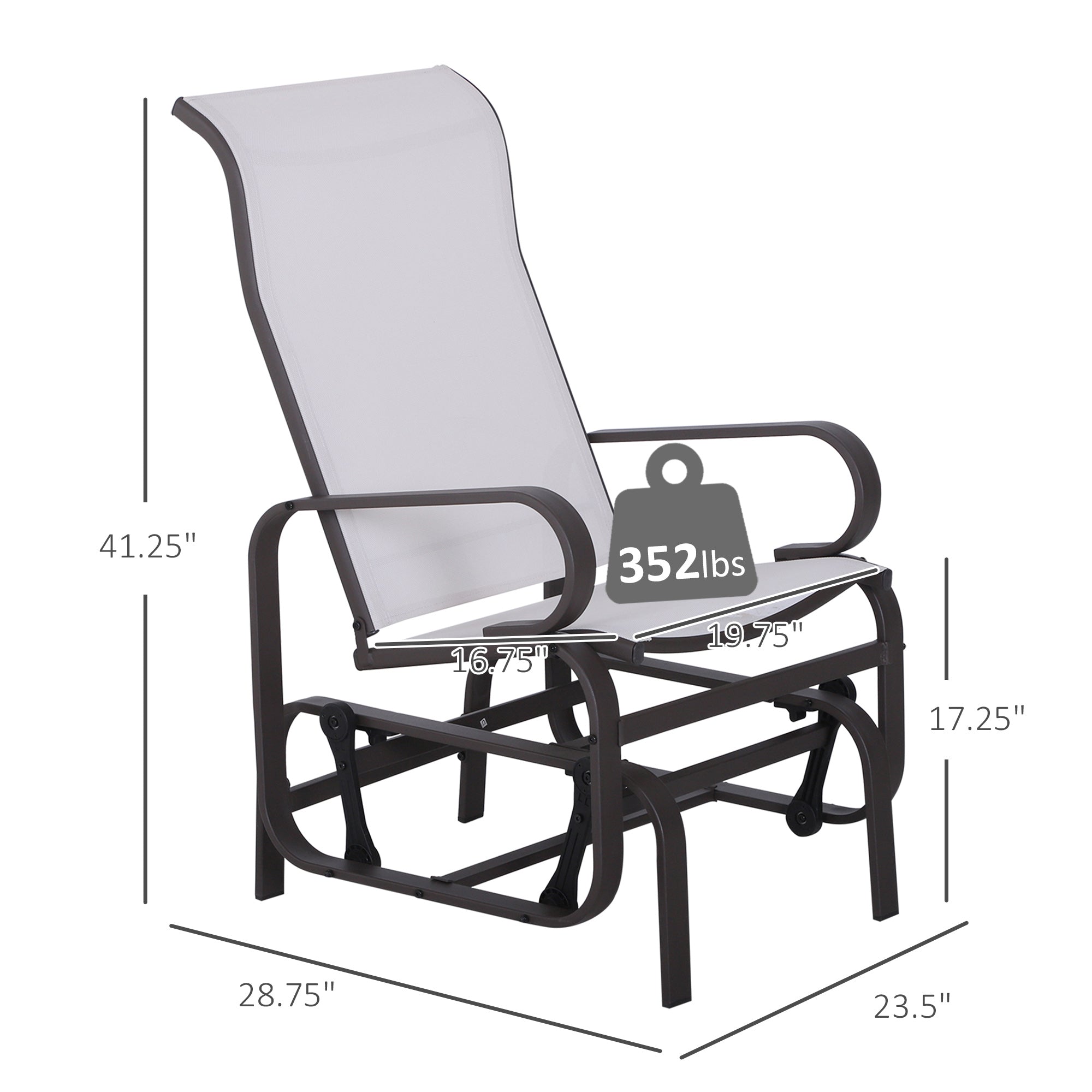 Gliding Lounger Chair, Single Rocker with Lightweight Metal & Mesh Construction, White