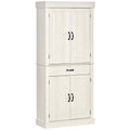 71" Freestanding Kitchen Pantry with 4 Doors and 2 Large Cabinets, Tall Storage Cabinet with Drawer, Distressed White
