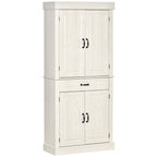 71" Freestanding Kitchen Pantry with 4 Doors and 2 Large Cabinets, Tall Storage Cabinet with Drawer, Distressed White
