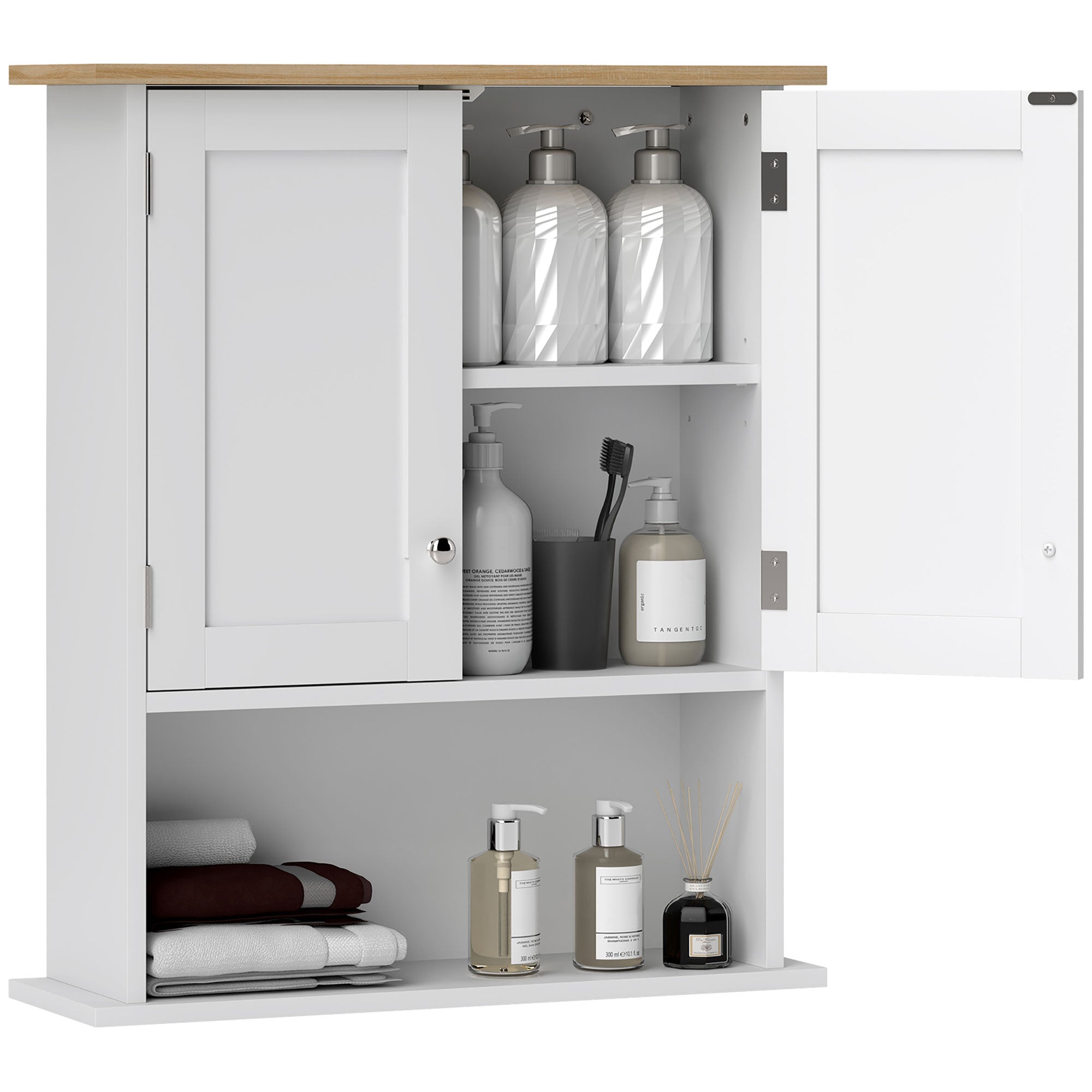 Wall Mounted Bathroom Cabinet, Modern Bathroom Wall Cabinet with 2 Doors and Adjustable Shelf, White