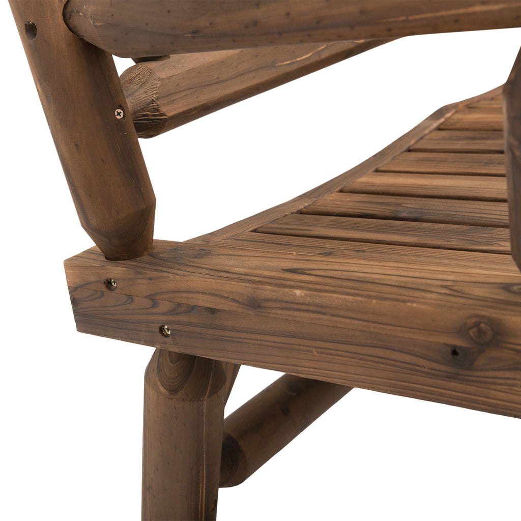2-Person Wood Rocking Chair with Log Design, Heavy Duty Loveseat with Wide Curved Seats for Patio, Backyard, Garden, Walnut