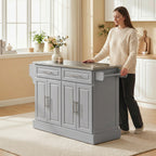 Rolling Kitchen Island Cart with 47" Stainless Steel Top, Portable Island Table for Kitchen with Wheels, Adjustable Shelves, 2 Drawers, Spice, Knife and Towel Rack, Gray