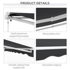 10' x 8' Electric Retractable Awning, Sun Shade Shelter，Remote Controller and Crank Handle for Deck, Balcony, Yard,