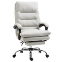 Microfibre Executive Massage Office Chair, Computer Desk Chair, Heated Reclining Chair with Footrest, Double-tier Padding, Swivel Wheels, Cream White