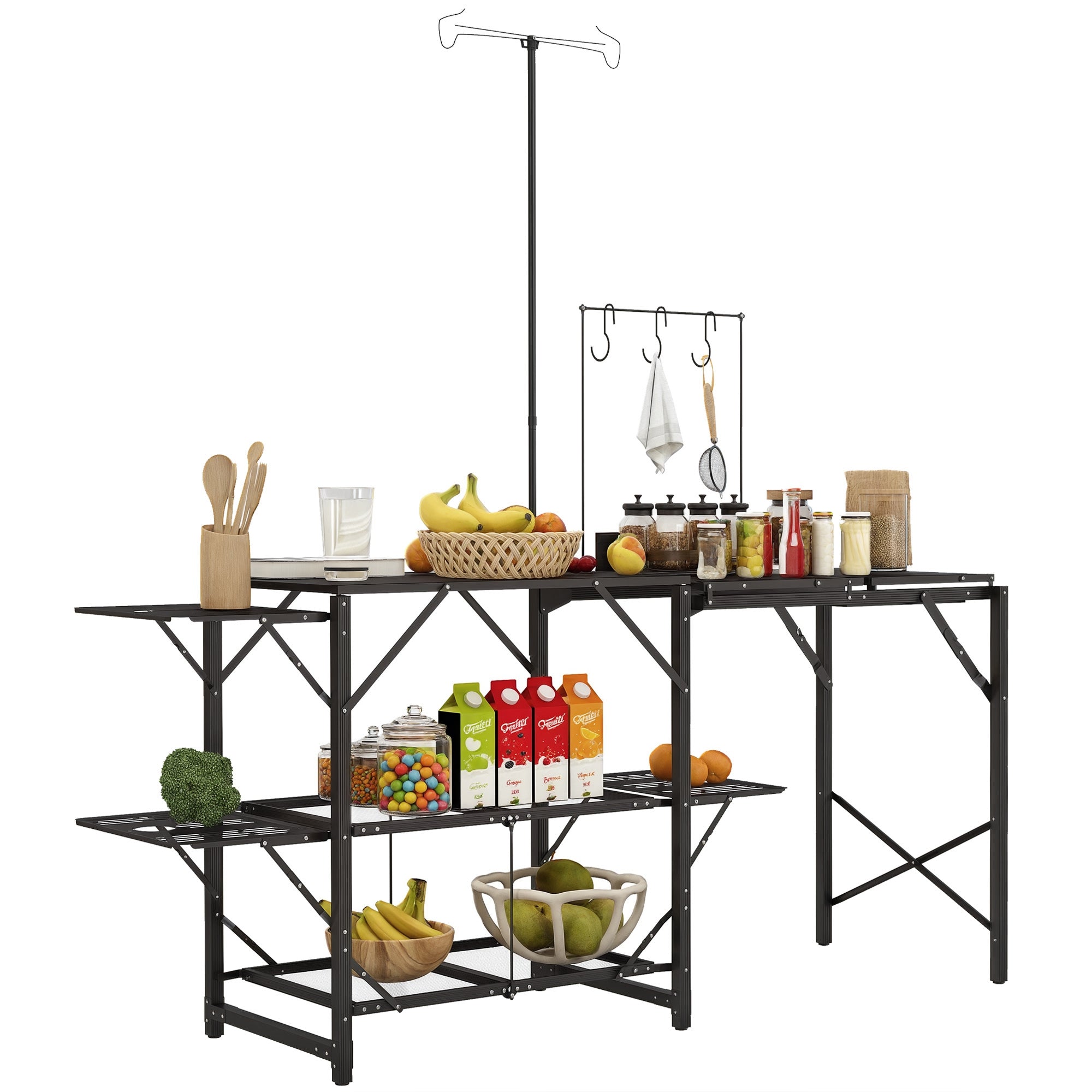 Folding Camp Kitchen, Camping Table Cooking Station with Adjustable Lamp Stand
