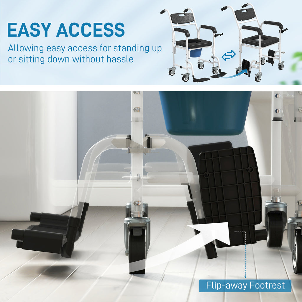 Rolling Shower Wheelchair for Seniors, Bedside Commode Chair with Locking Wheels, Seat, Backrest, Arms, Black