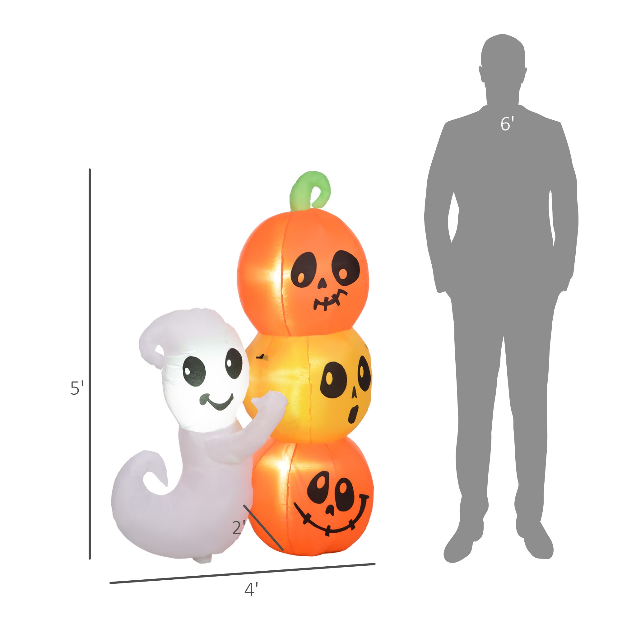 5ft Inflatable Halloween Ghost and Pumpkin, Blow Up LED Display for Garden Indoor Outdoor