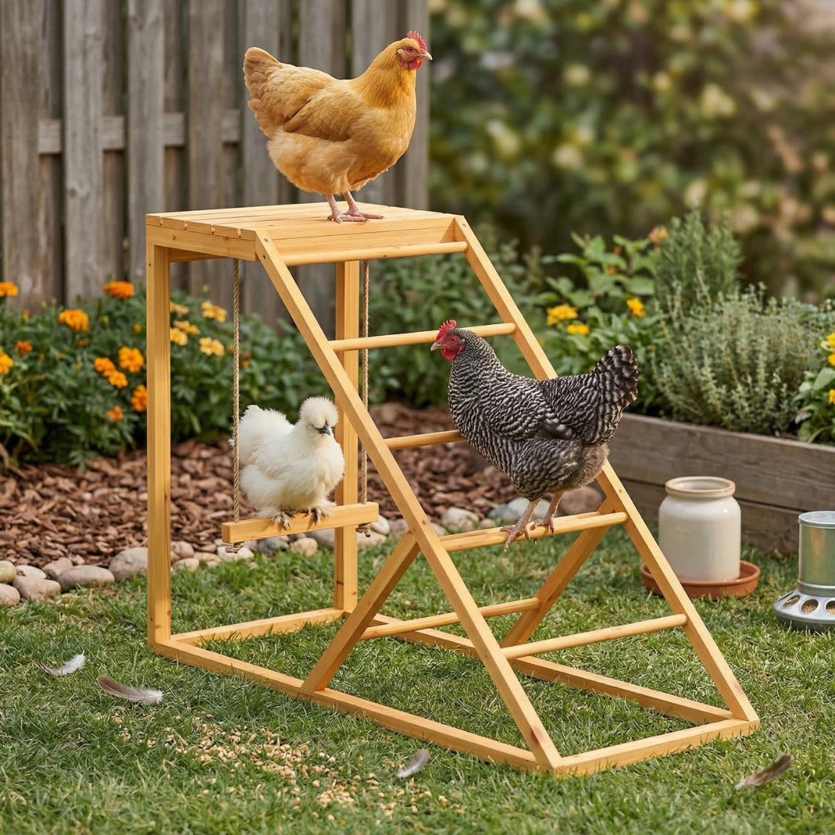 Chicken Activity Play for Healthy & Happy Animals with Chicken Perches & Hen Ladder, Chicken Coop Toy, Yellow