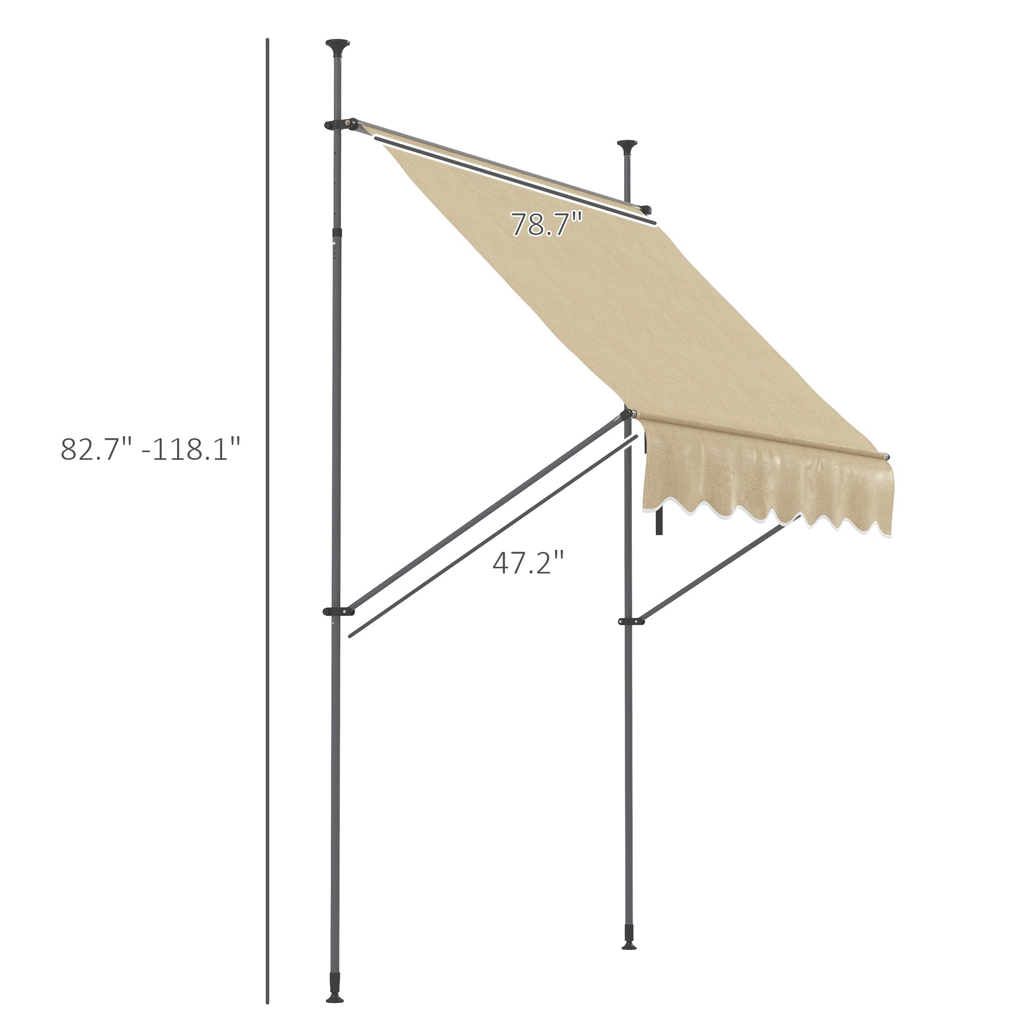 6.5' x 4' Manual Retractable Awning, Non-Screw Patio Awning, UV Resistant for Window or Door, Beige