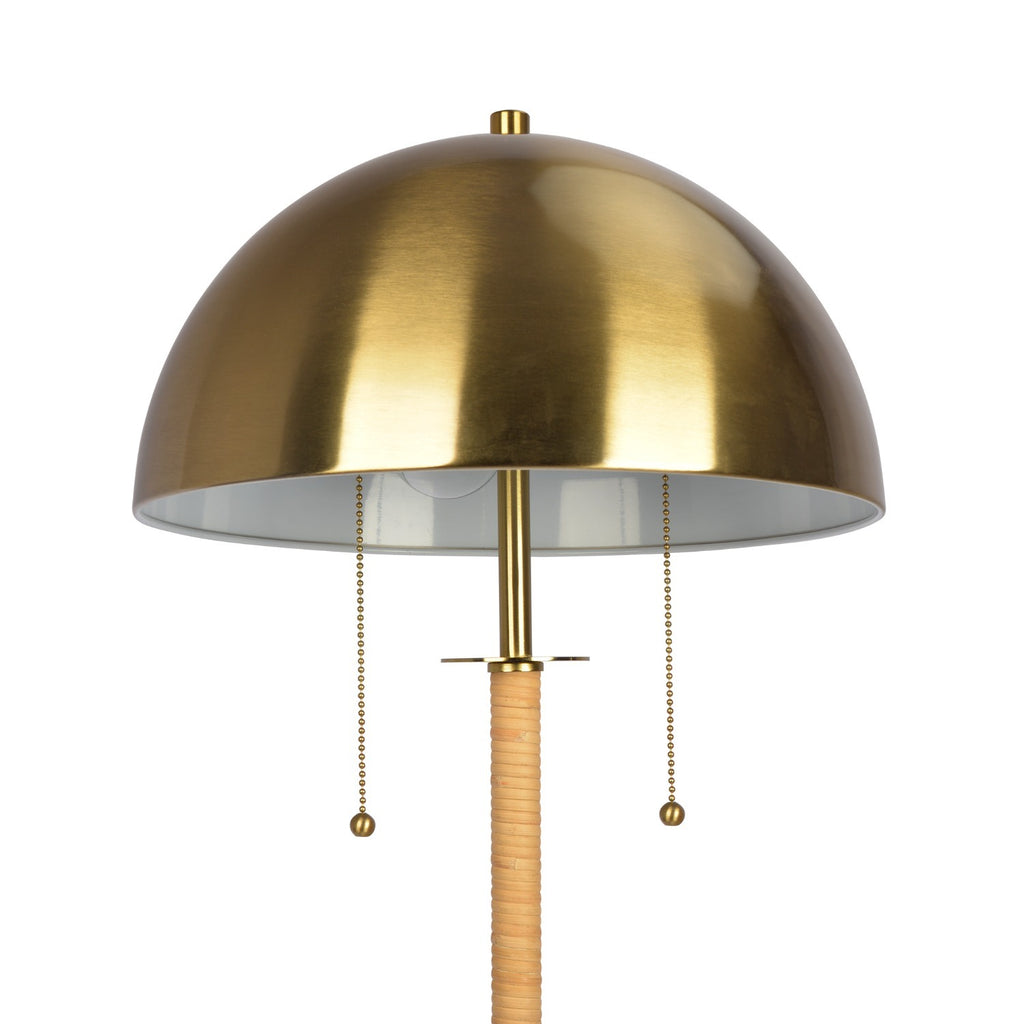 Allure 2-Light Floor Lamp with Double On/Off Pull Chain, Elegant Gold Brass and Natural Rattan Tube, 14" L x 14" W x 57.5" H, Gold