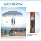 7 x 7 ft Outdoor Umbrella with Tilt, Vent, Patio Market Table Umbrella Parasol with Fringed Ruffles and Flounce, Blue