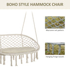 2-Person Hammock Chair Macrame Swing with Soft Cushion, Hanging Cotton Rope Chair for Indoor Outdoor Home Patio Backyard, White