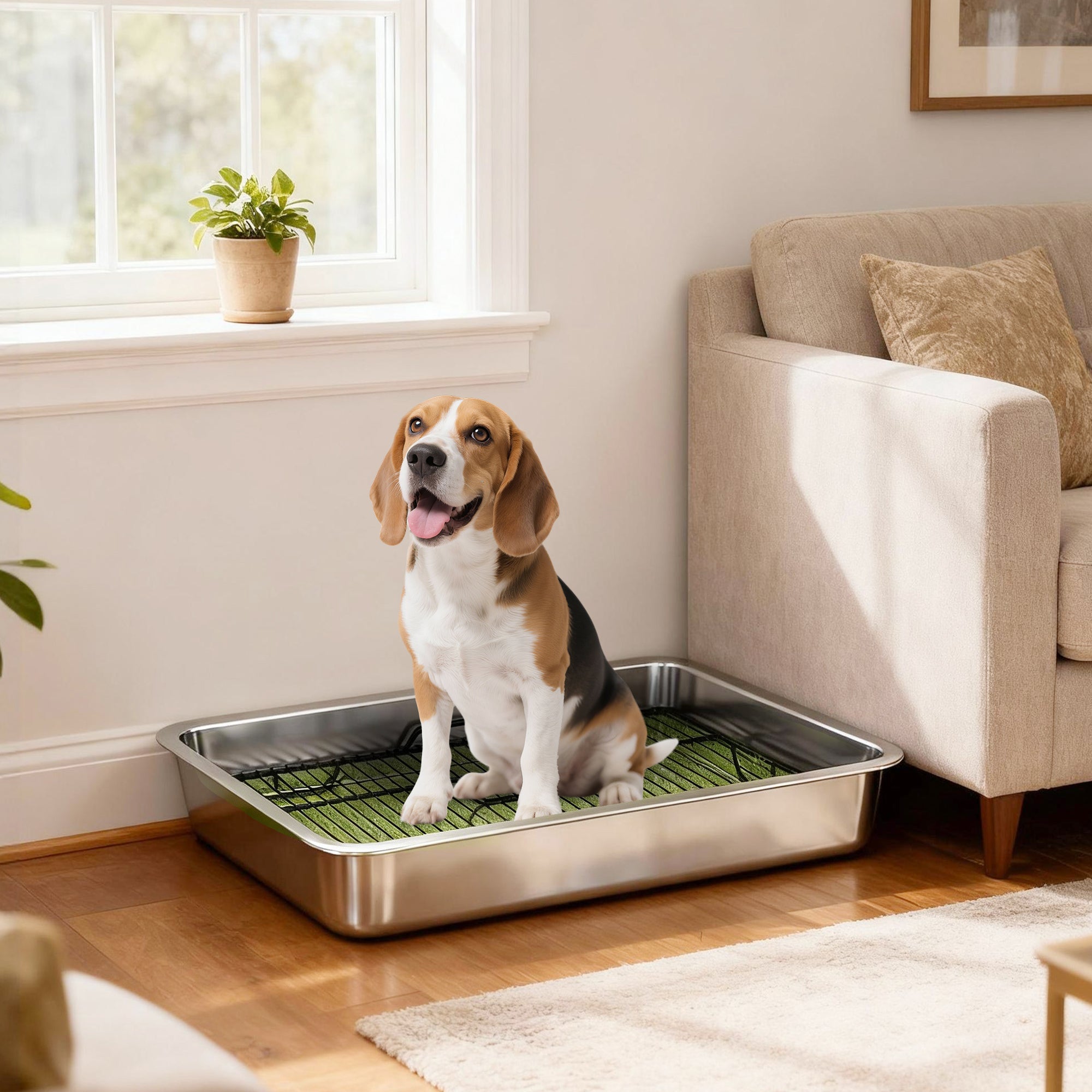 Dog Potty Tray Stainless Steel for Small and Medium Dogs, Dog Training Tray for Porch, Bathroom, Balcony, 28" x 20" x 4"