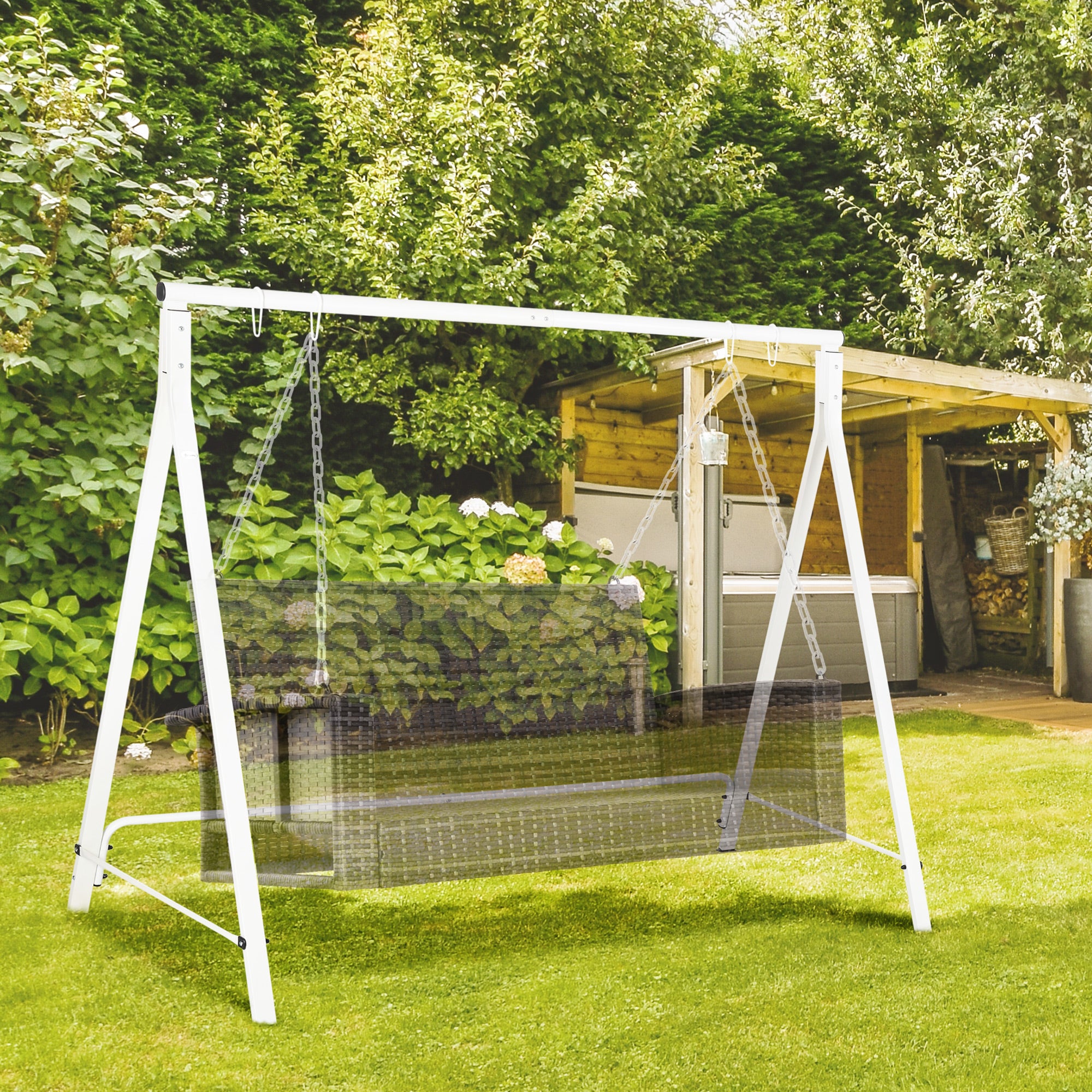 Metal Porch Swing Stand, Heavy Duty Swing Frame, Hanging Chair Stand Only, 528 LBS Weight Capacity, for Backyard, Patio, Lawn, Playground, White