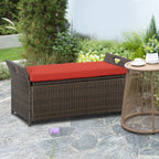 29 Gallon Patio Wicker Storage Bench, Outdoor PE Rattan Furniture, 2-In-1 Large Capacity Rectangle Garden Storage Box with Handles and Cushion, Red