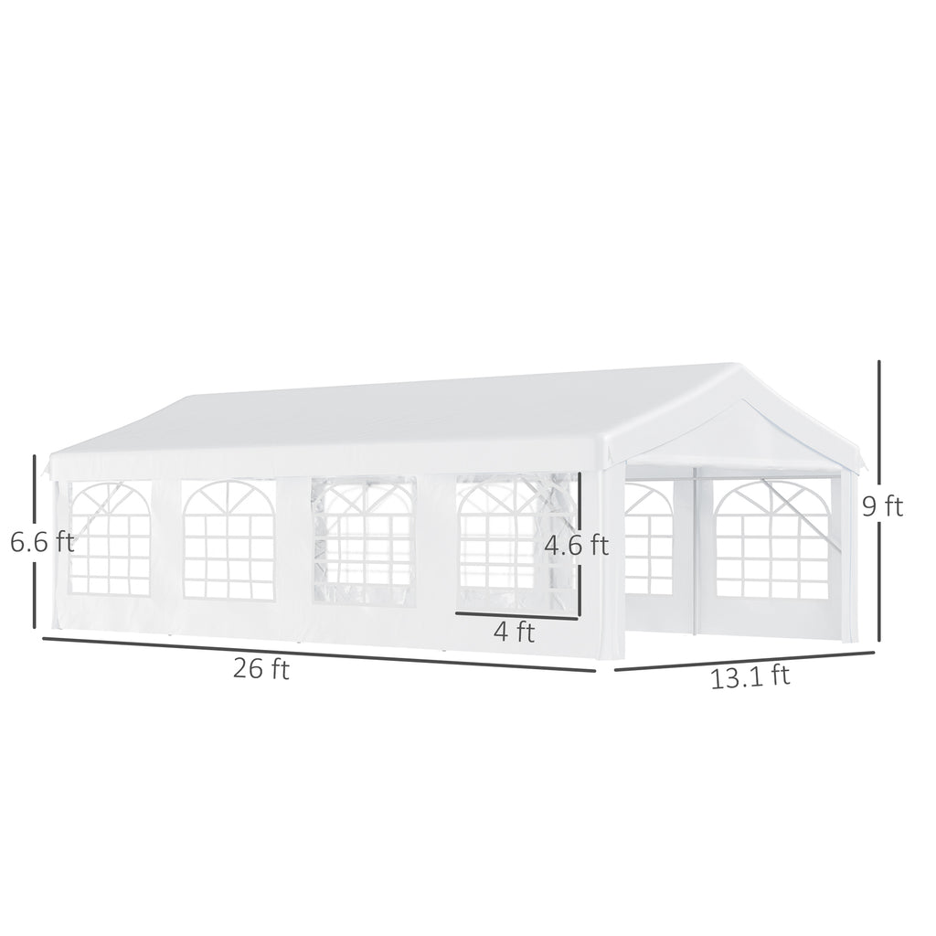 Heavy Duty Party Tent, 13x26 ft Outdoor Wedding Event Shelter, with Removable Sidewalls & Windows, for Family Gatherings, White