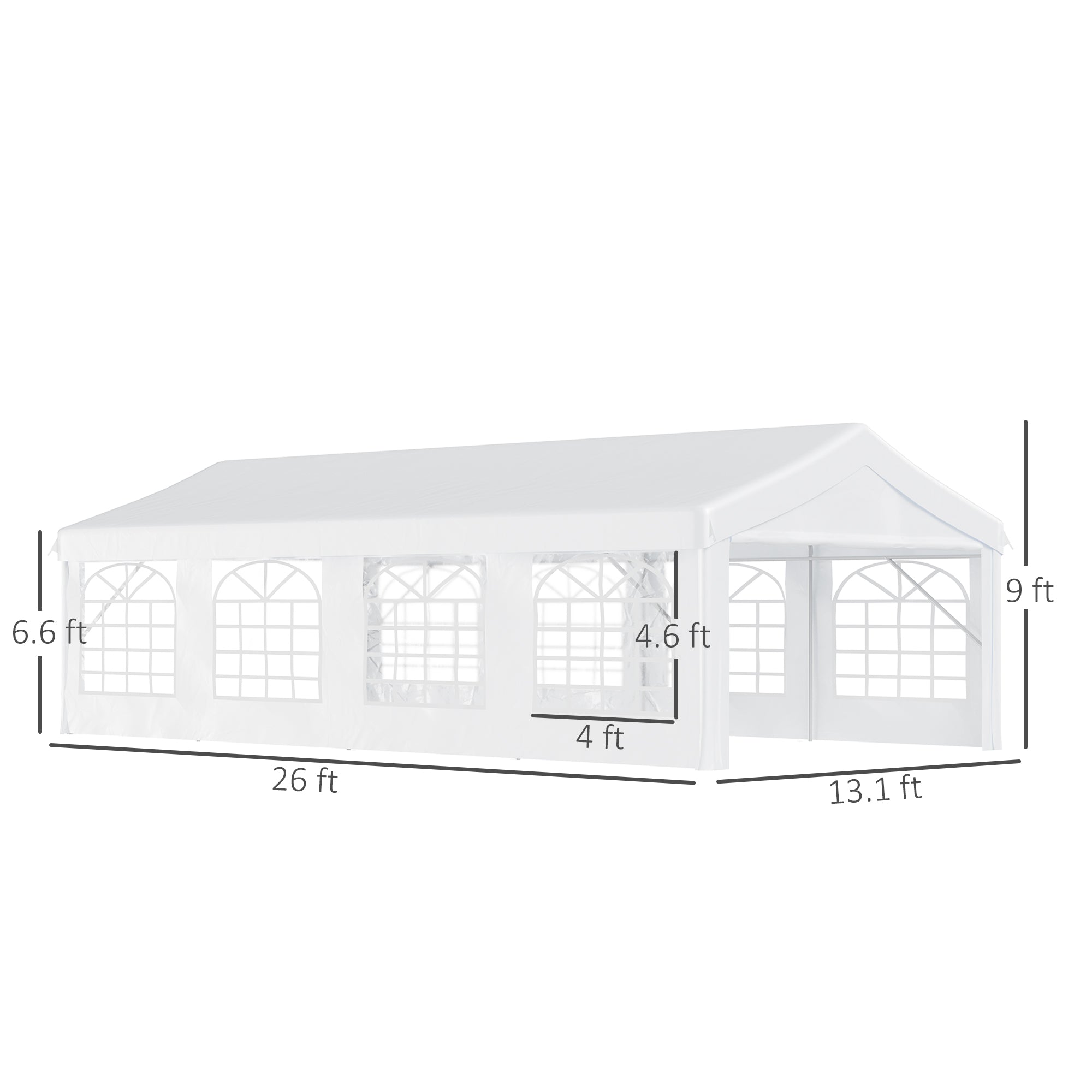 Heavy Duty Party Tent, 13x26 ft Outdoor Wedding Event Shelter, with Removable Sidewalls & Windows, for Family Gatherings, White