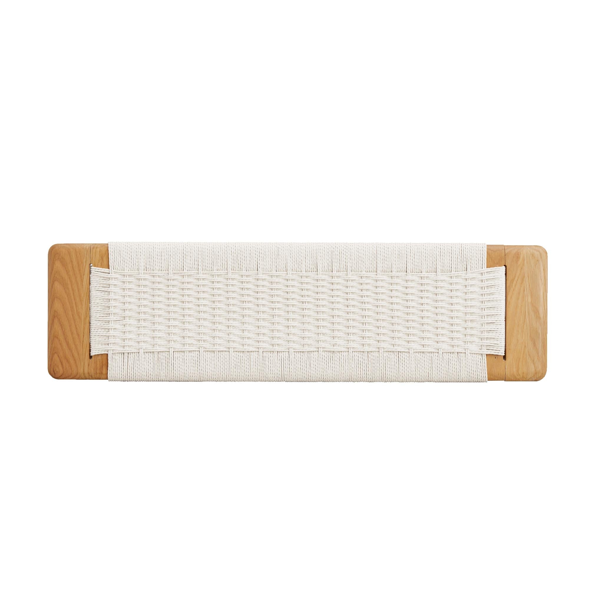 Solid Dining Bench with Handwoven Cane Seat, Versatile Wood Bench for Dining Room or Bedroom, 31.5″ L x 12″ W x 16″ H, White