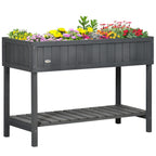 Wooden Raised Garden Bed, Elevated Planter Box Stand with 8 Slots and Open Shelf, Dark Gray